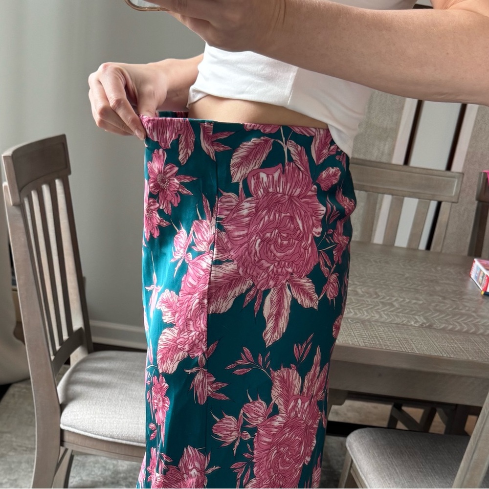 Floral Teal and Pink Midi Skirt - Picture 11 of 14